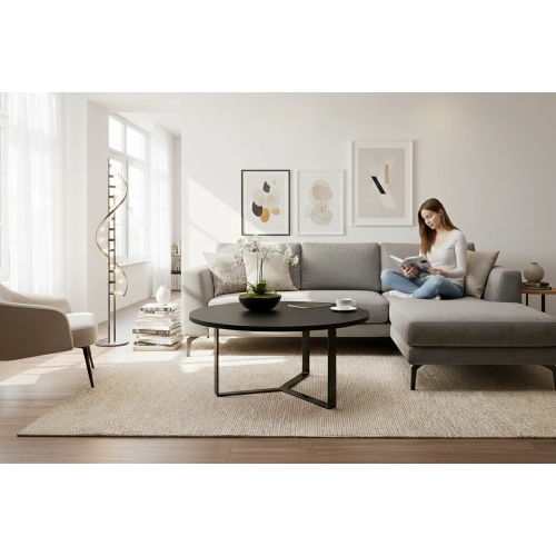 STOLIK KAWOWY Metalowy Blat Czarny Płyta MDF  STK-921